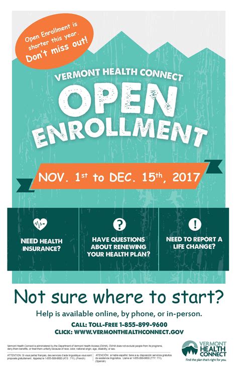 Vermont Health Connect Open Enrollment Flyer