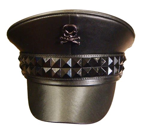 Steampunk leather look military style hat with black stud band and ...