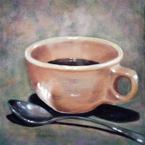 Coffee Cup & Spoon Acrylic Painting 8x8 Art Print of