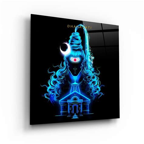 Lord Shiva With Kedarnath Temple Blue Color Glass Wall Art - Etsy