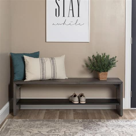 Walker Edison Furniture Company 58 in. Modern Farmhouse Wood Entryway Bench - Grey-HD58ALPGY ...