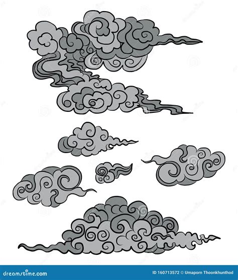 Idea for Tattoo and Coloring Books.Japanese Clouds and Wave for Tattoo Design.Chinese Clouds ...