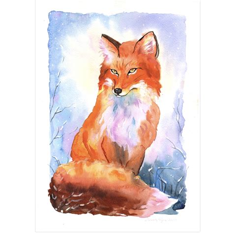 Original Watercolor Fox Painting