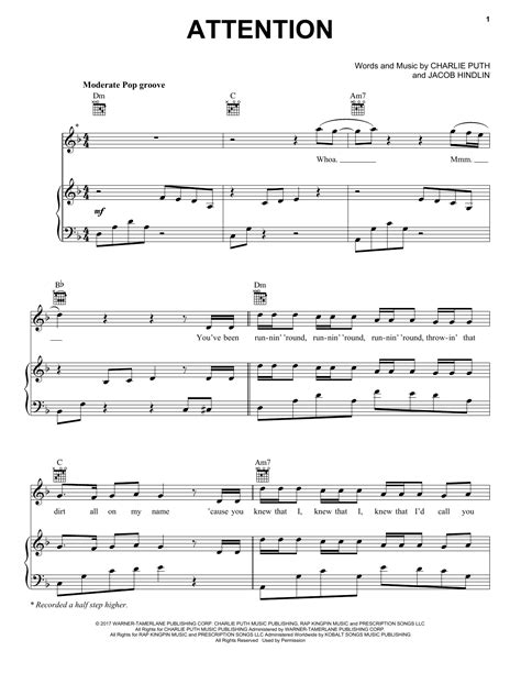 Charlie Puth "Attention" Sheet Music Notes | Download Printable PDF Score 251348