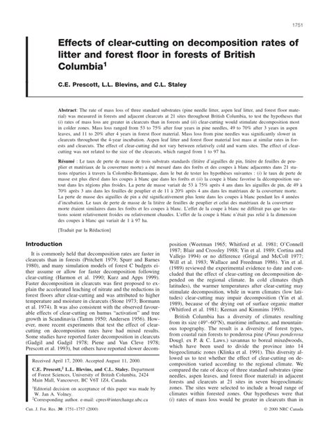 (PDF) Effects of clear-cutting on decomposition rates of litter and forest floor in forests of ...