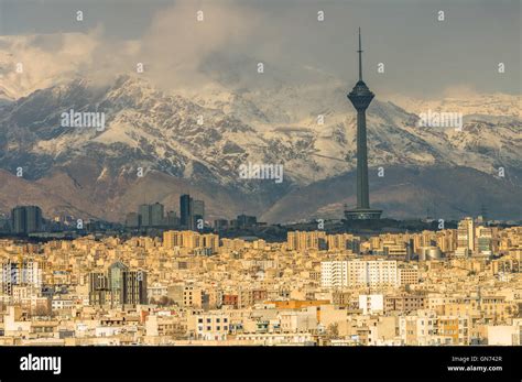 Tehran skyline during "revolution day" anniversary. Iran, 2016 Stock ...