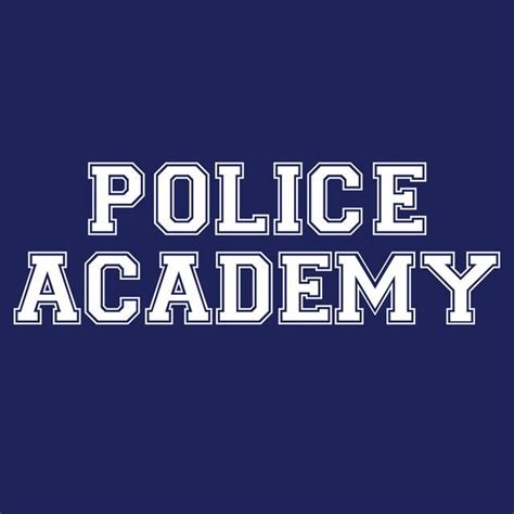 the police academy logo on a dark blue background with white letters that read police academy