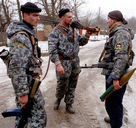 Russian OMON special police officers patrol a village in northern Chechnya. Jan 1995. [1280 x ...