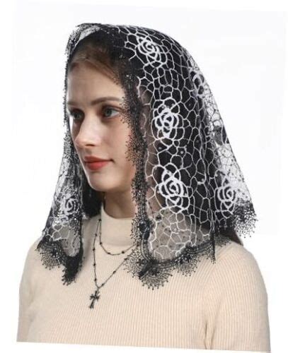 Catholic Church Veils for Women: Vintage Black White Rose Floral Lace D ...