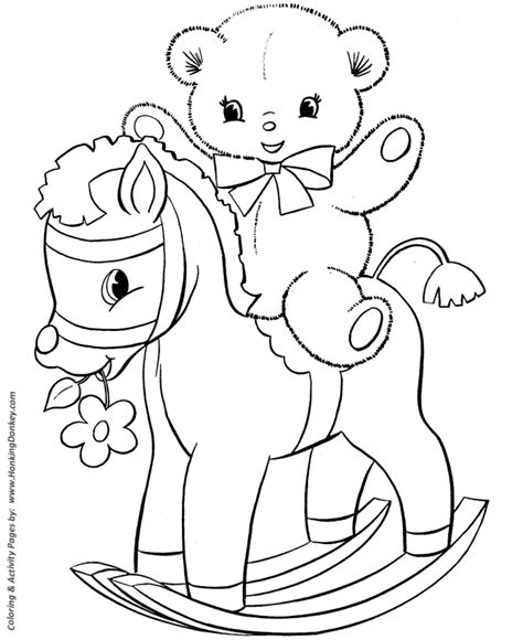 Teddy Bear Coloring Pages | Teddy Bear on a rocking horse Coloring activity Page for Pre-K ...