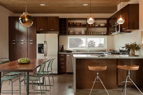 Prefab Kitchen Cabinets Kitchen Modern with Breakfast Bar Cage Pendants ...