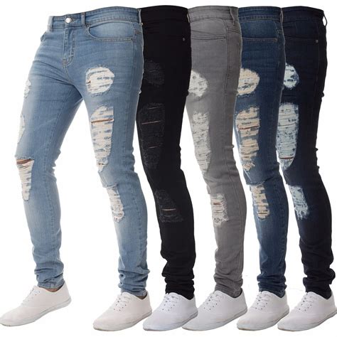 2019 Mens Skinny Jeans Black Distressed Denim Stretch Jeans Men Hombre Slim Fit Fashion Elastic ...