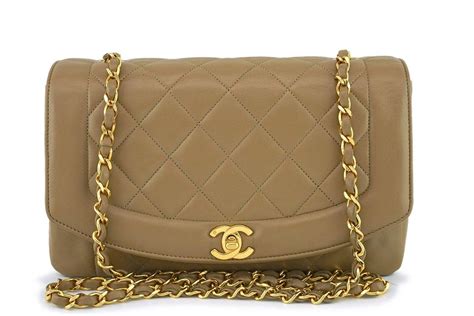 Chanel Vintage Dark Beige Classic Medium Diana Flap Bag 24k GHW
