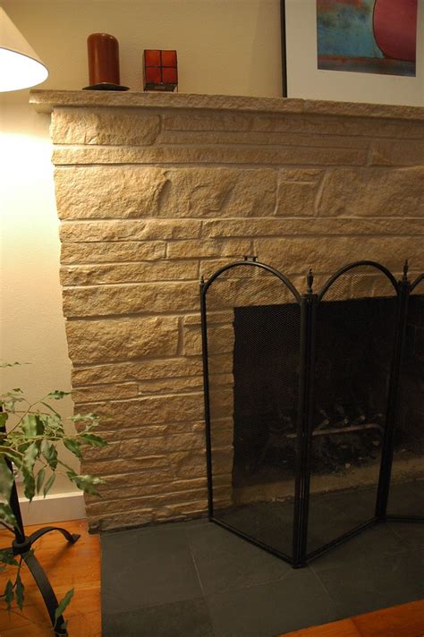After detail of painted stone fireplace and new flat black… | Flickr