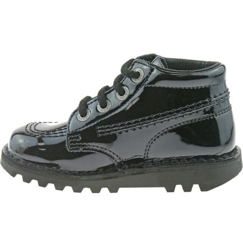 GIRLS INFANTS KICKERS KICK HI BLACK PATENT LEATHER SCHOOL SHOES ...