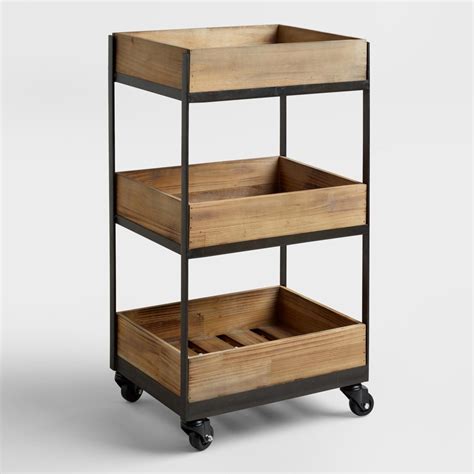 Our 3-Shelf Wooden Gavin Rolling Cart features a crate look and casters so that you can easily ...