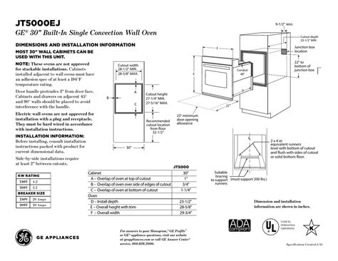 Jt5000eJ GE 30" Built-In Single Convection Wall Oven Dimensions anD installation information ...