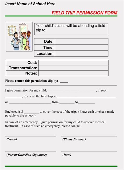 Field Trip Permission form Awesome Blank Field Trip Permission Slip Templates & forms Word Pdf ...