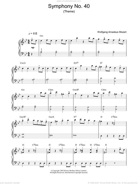 Mozart - Symphony No. 40 (Theme) sheet music for voice, piano or guitar