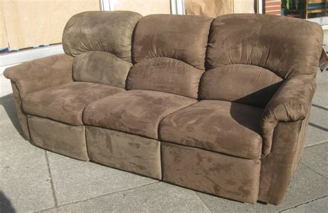 UHURU FURNITURE & COLLECTIBLES: SOLD - Microsuede Sofa with Recliners ...