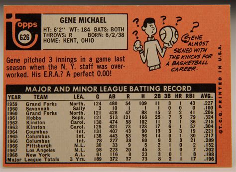 #CardCorner: 1969 Topps Gene Michael | Baseball Hall of Fame