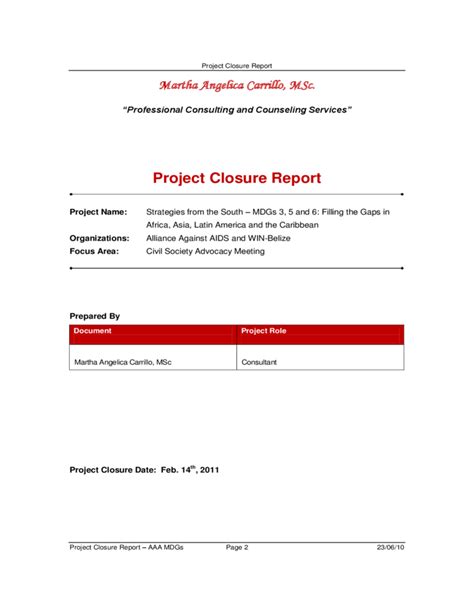 Project Closure Report Free Download