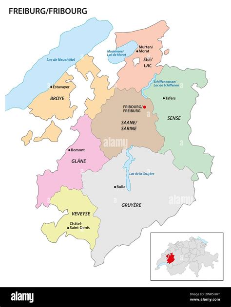 Administrative district map of Fribourg Canton, Switzerland Stock Photo ...