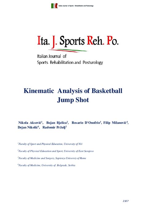 (PDF) Kinematic Analysis of Basketball Jump Shot | Nikola Aksović - Academia.edu