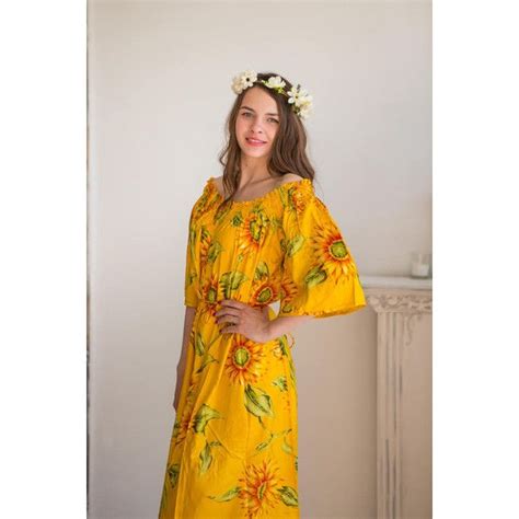 Yellow Sunflower Off the Shoulder Maxi Dress Summer Dress Workwear... ($50) liked on Polyvore ...