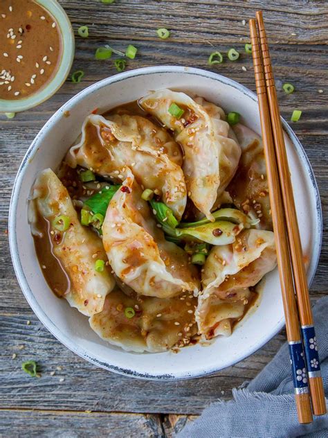 Dumplings in spicy nut sauce | Vegan, Spicy, Easy - WoonHeng