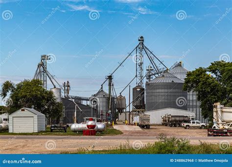 Farm Produce Storage System. Complex Modern Grain Elevator Editorial Stock Photo - Image of ways ...