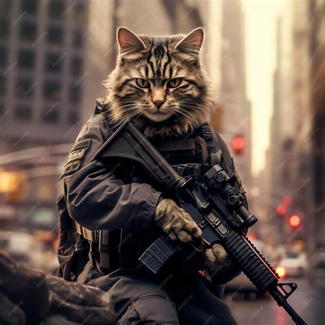 A picture of a cat with a gun on his face | Premium AI-generated image