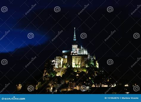 Night View of Mont Saint Michel. France Stock Photo - Image of ...