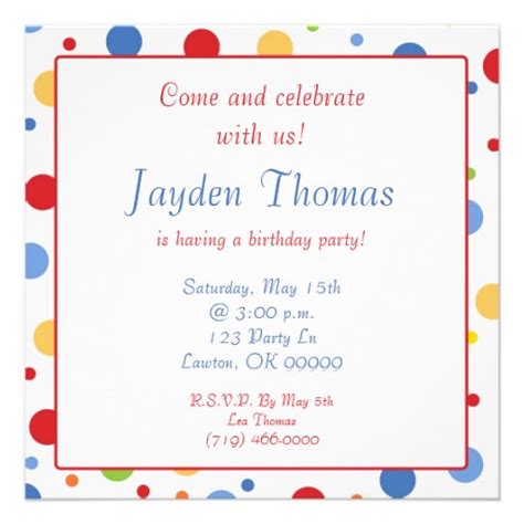 dots, Come and celebrate with us!, Jayden Thoma... 5.25" Square Invitation Card | Zazzle