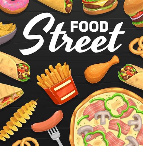 Premium Vector | Street food fastfood meals vector cartoon poster