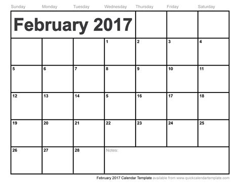 February 2017 Calendar Template