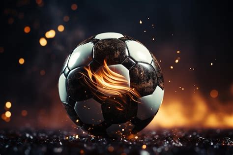 Premium AI Image | soccer ball with fire on dark background