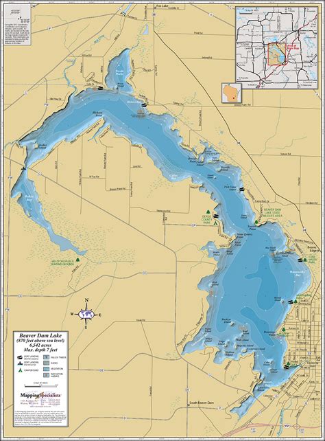 Beaver Dam Lake Wall Map - Mapping Specialists Limited