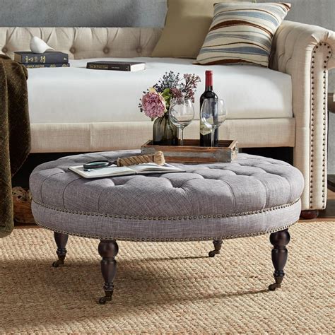 Homelegance E208RD Traditional Round Tufted Bench Ottoman with Casters ...