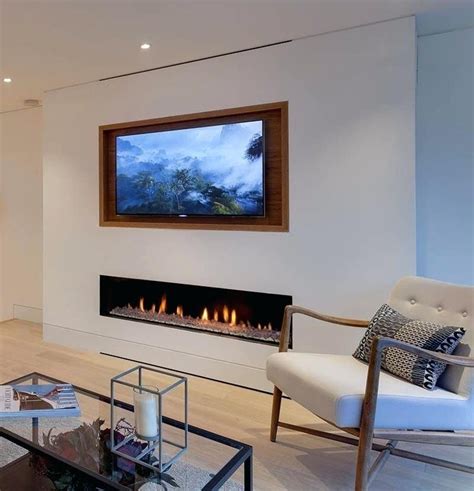 Linear Fireplace With Tv Above Design ... | Fireplace tv wall, Tv wall ...