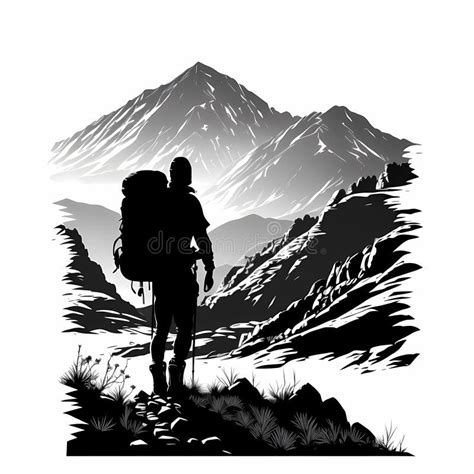 Silhouette of Mountain Hiker. Generative AI Stock Illustration ...