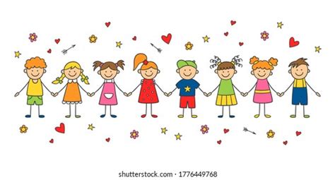 Group Funny Children Holding Hands Happy Stock Vector (Royalty Free) 1776449768 | Shutterstock