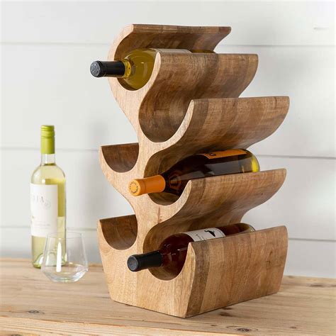 Sculptural Mango Wood 6-Bottle Wine Rack | The Green Head