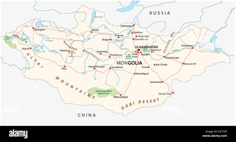 mongolia road and national park vector map Stock Photo - Alamy