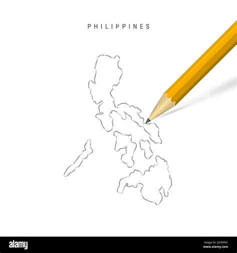 Philippines sketch outline map isolated on white background. Empty hand ...