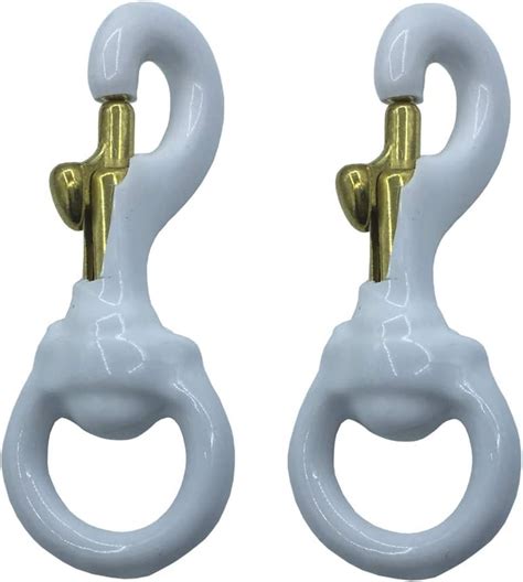 Amazon.com : 1 Pair 3 Inch White Rubber Coated Brass Swivel Snap Clips - Heavy Duty Flag Pole ...