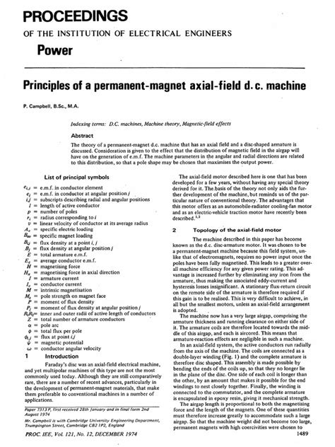 Principles of a permanent-magnet axial-field d.c | PDF | Electric Motor ...