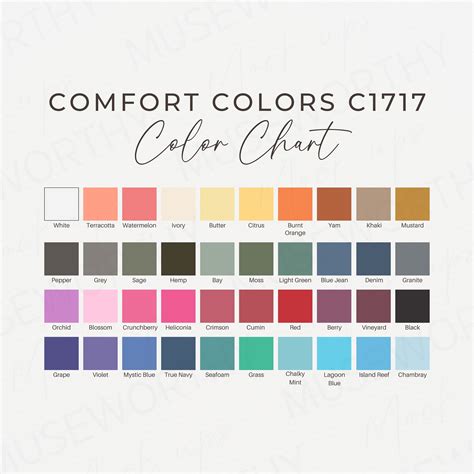 Comfort Colors Color Chart, Comfort Colors Mockup, Comfort Colors 1717 Color Chart, 1717 Mock up ...