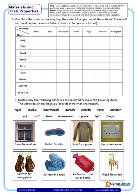 Properties Of Materials Worksheet For Grade 1