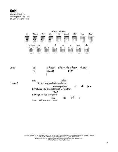 Cold by Chris Stapleton Sheet Music for Guitar Chords/Lyrics at Sheet ...